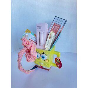 SpongeBob Gift Mug Set W/ Skincare Cream Face Mask Vitamin C Wipes & Pink Scrunc